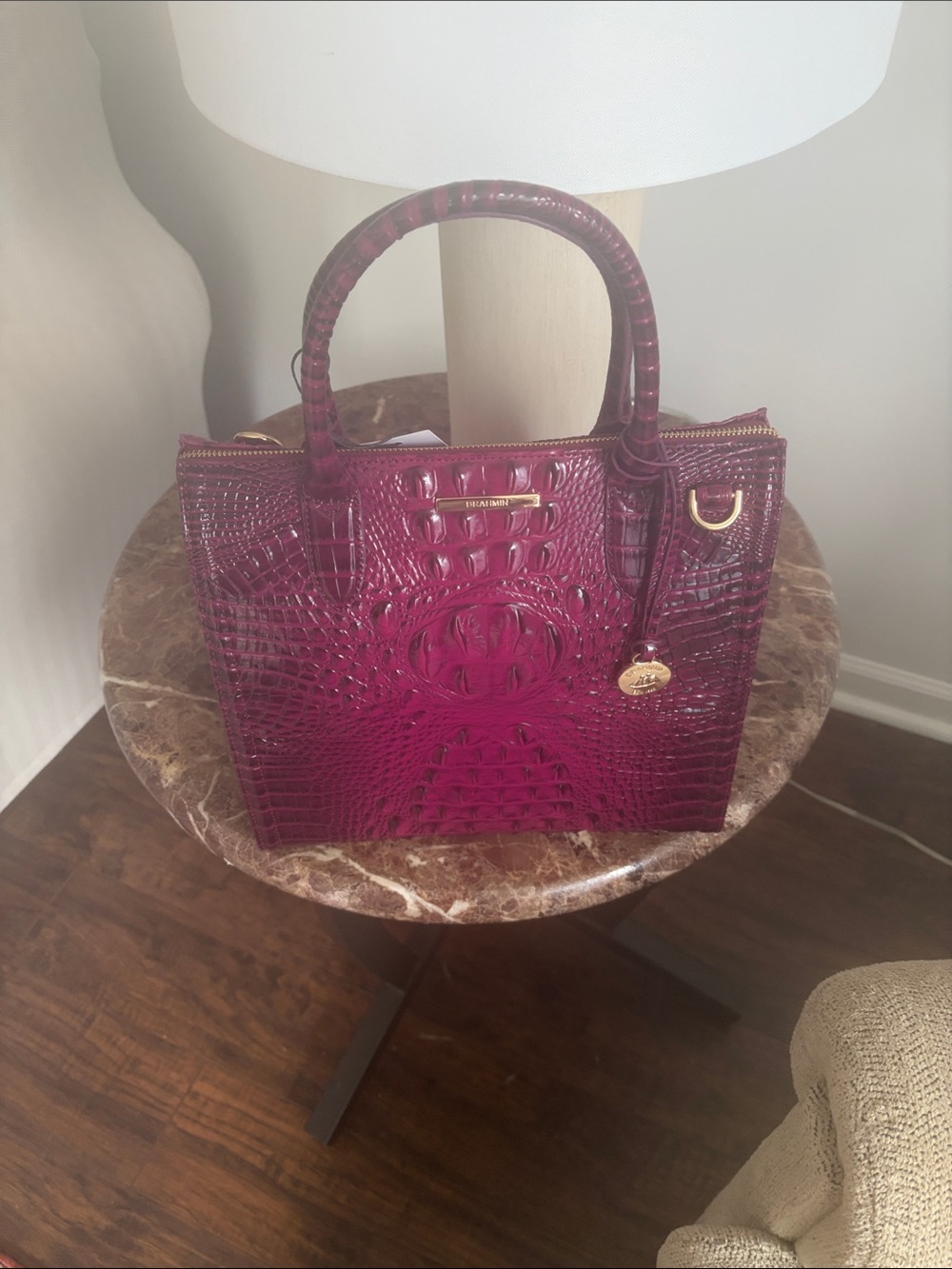 Brahmin Croc-Embossed Magenta Satchel - Picture 3 of 5